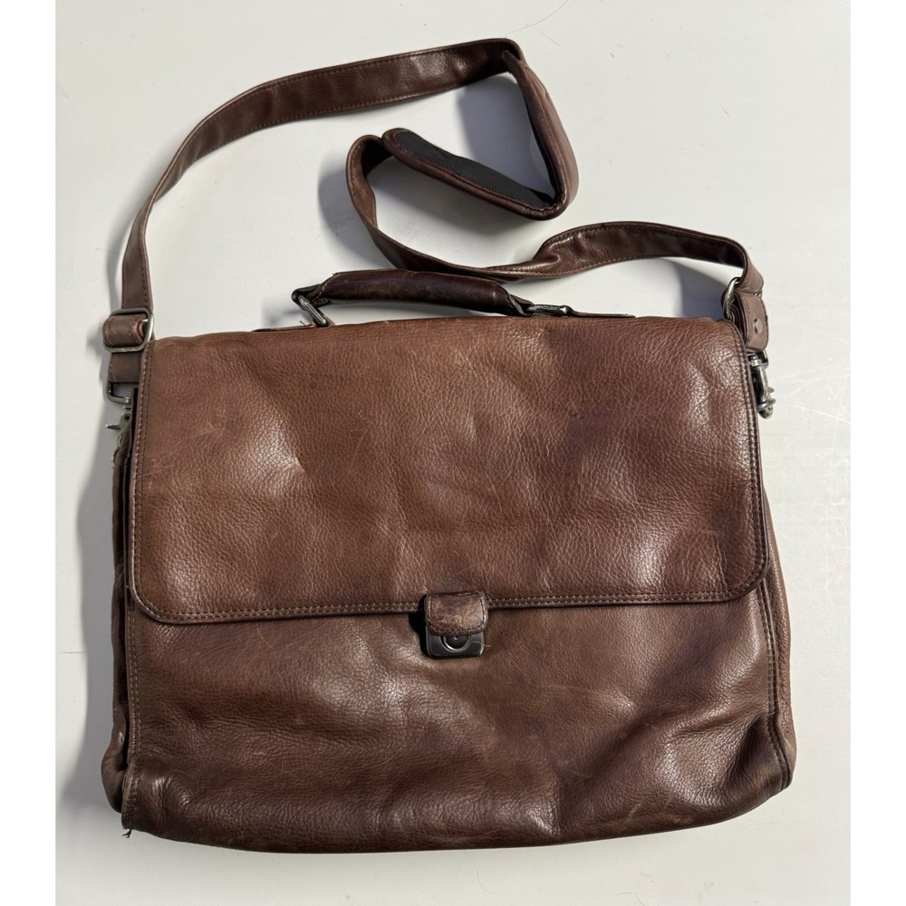 Heritage Laptop Messenger Bag Brown Leather 6" Flapover Portfolio Shoulder Case